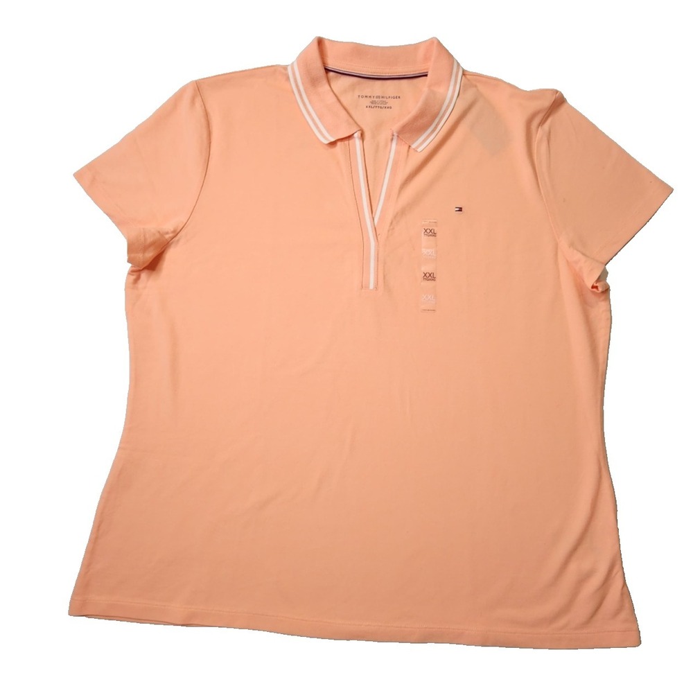 Tommy Hilfiger Womens Polo Shirt Mesh V-neck Peach Size XXL NWT OEM